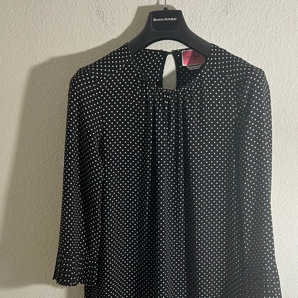 Kate spade New York Black & White PolkaDot midi dress dainty flowy Sz 10